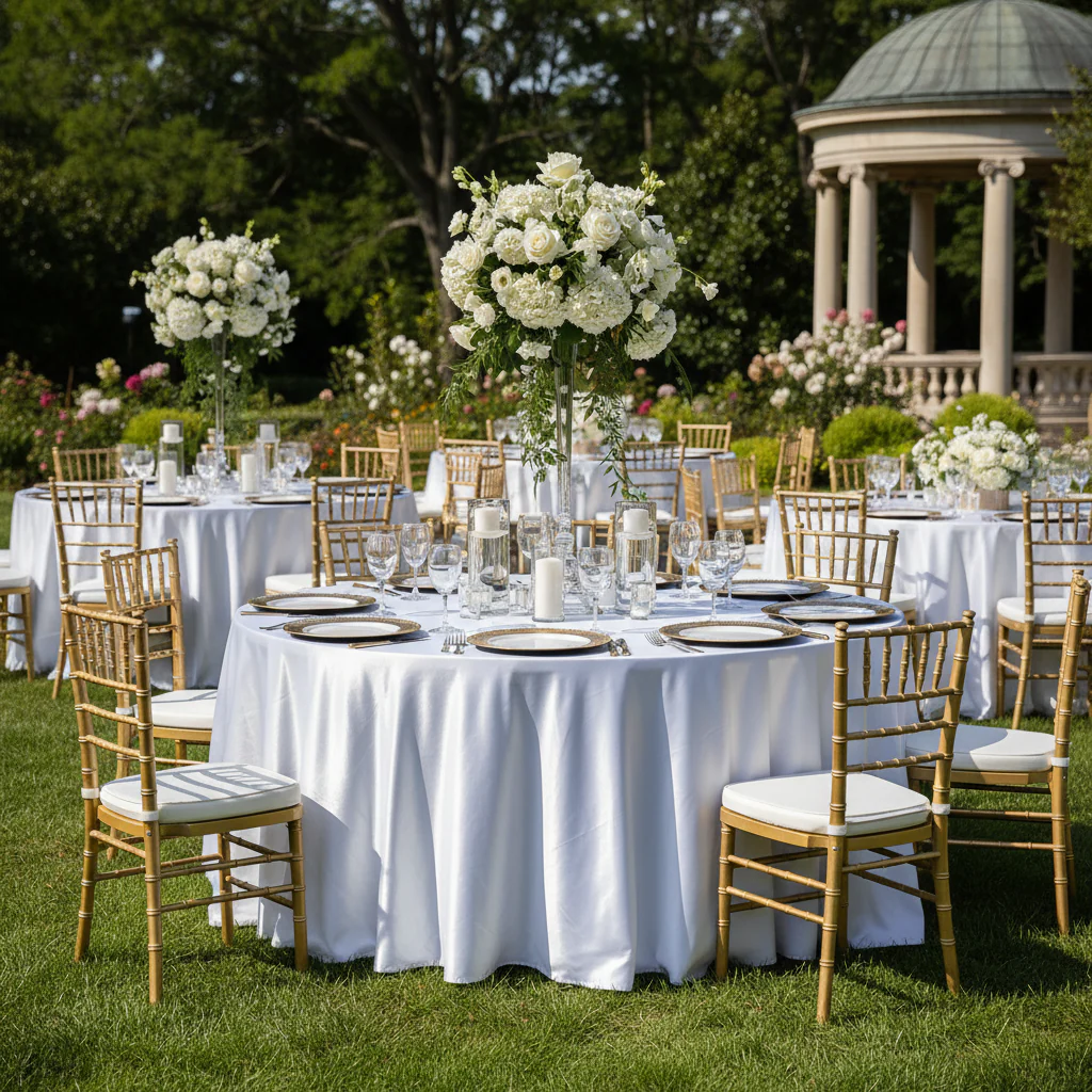 Premium Satin (Wrinkle-Resistant) 108" Round Tablecloth - White - Image 2