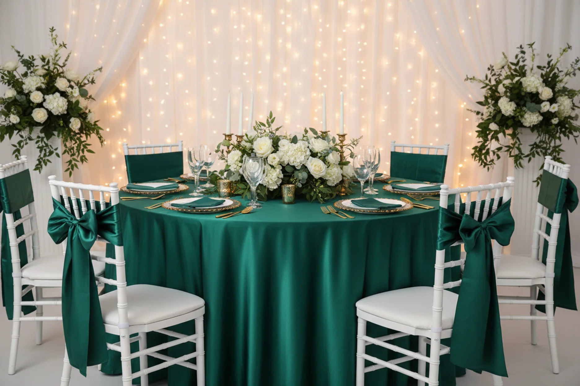 Premium Satin (Wrinkle-Resistant) 120" Round Tablecloth - Emerald Green - Image 6