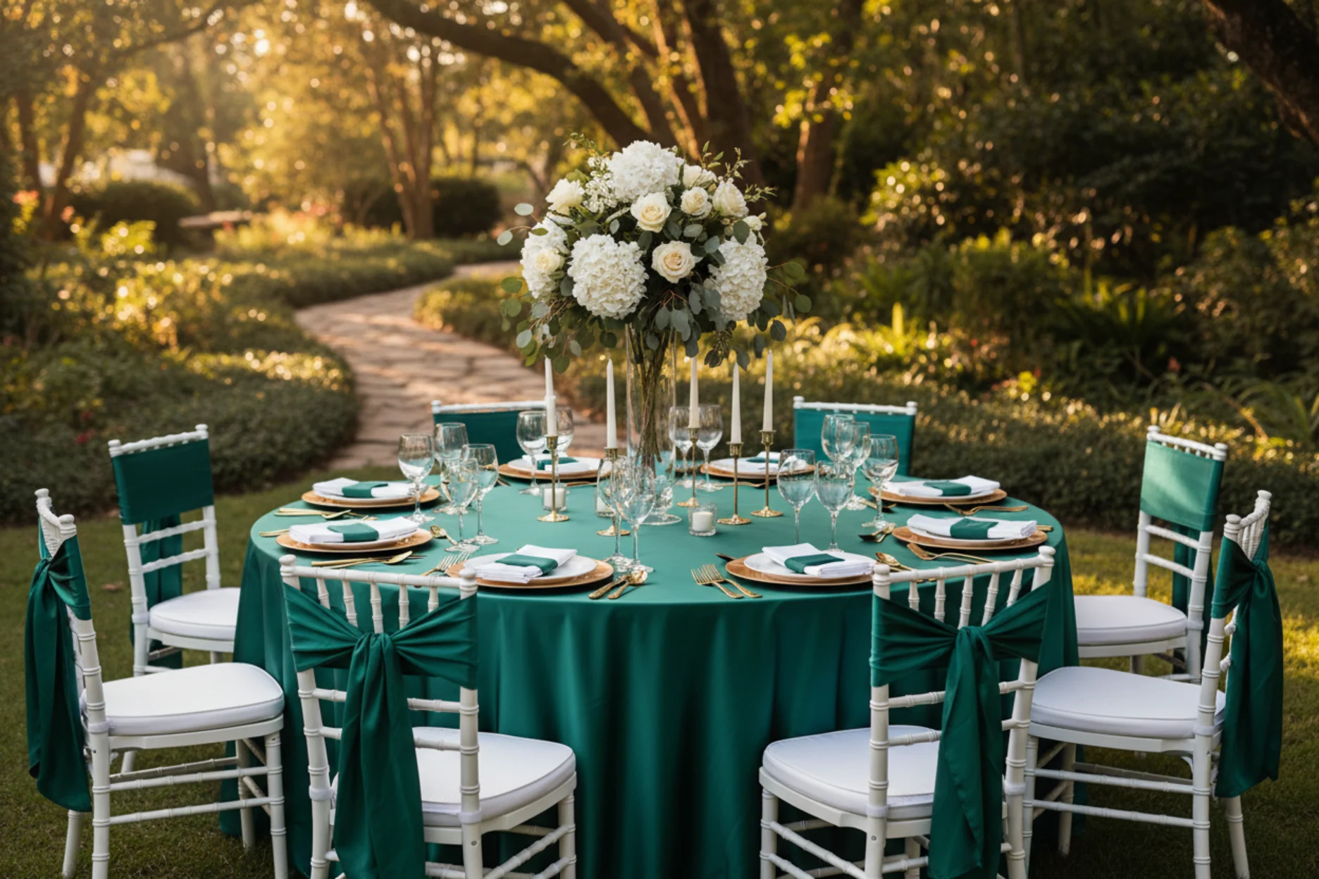 Premium Satin (Wrinkle-Resistant) 120" Round Tablecloth - Emerald Green - Image 7
