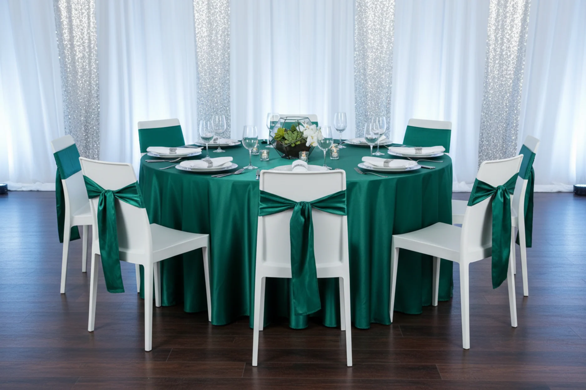 Premium Satin (Wrinkle-Resistant) 120" Round Tablecloth - Emerald Green - Image 8