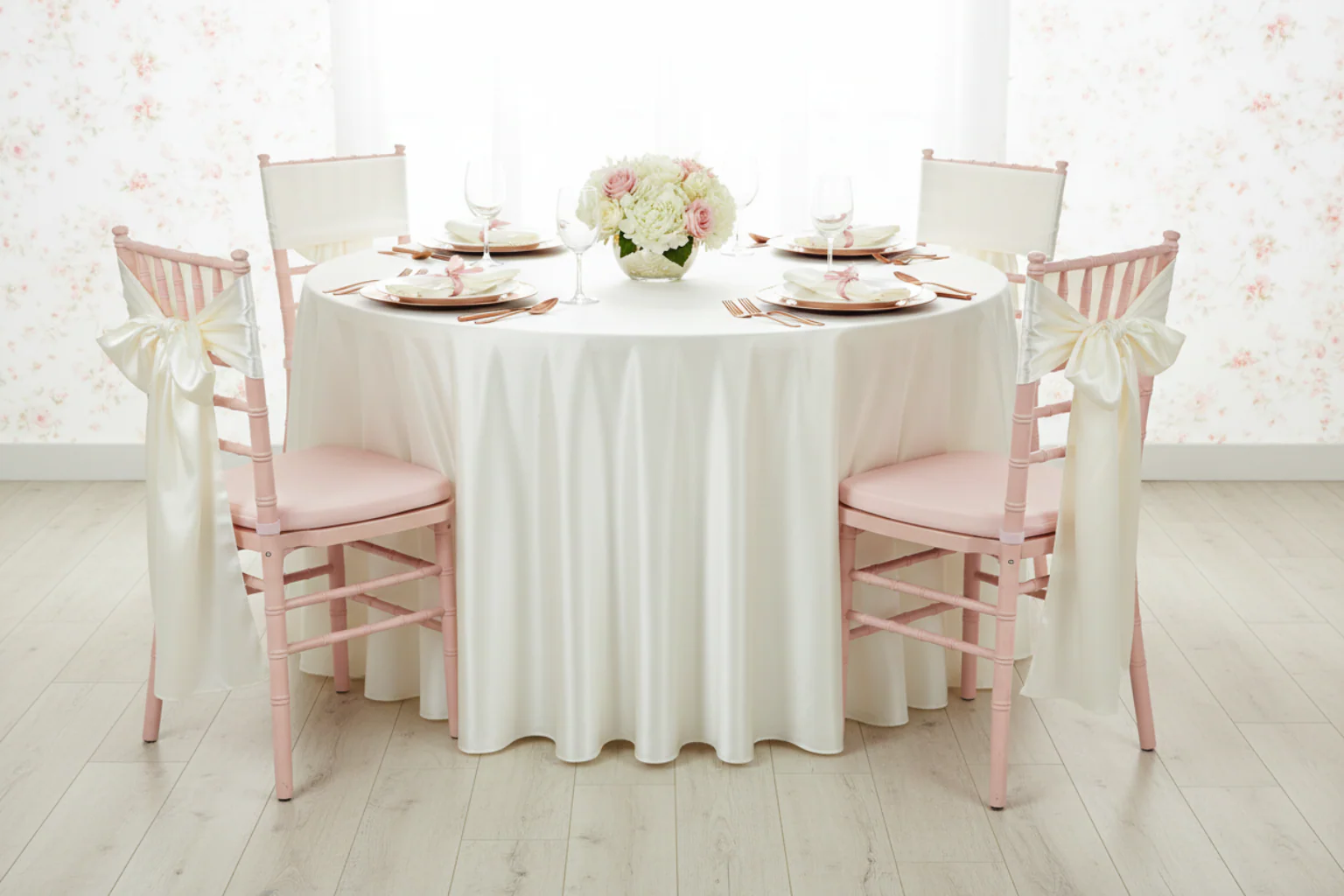 Premium Satin (Wrinkle-Resistant) 120" Round Tablecloth - Ivory - Image 5