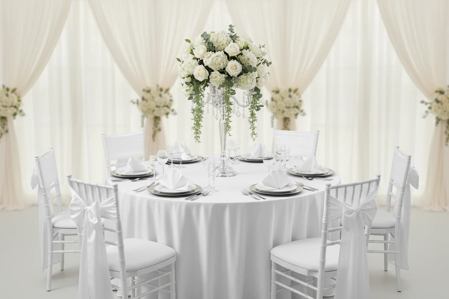 Premium Satin (Wrinkle-Resistant) 120" Round Tablecloth - White - Image 7