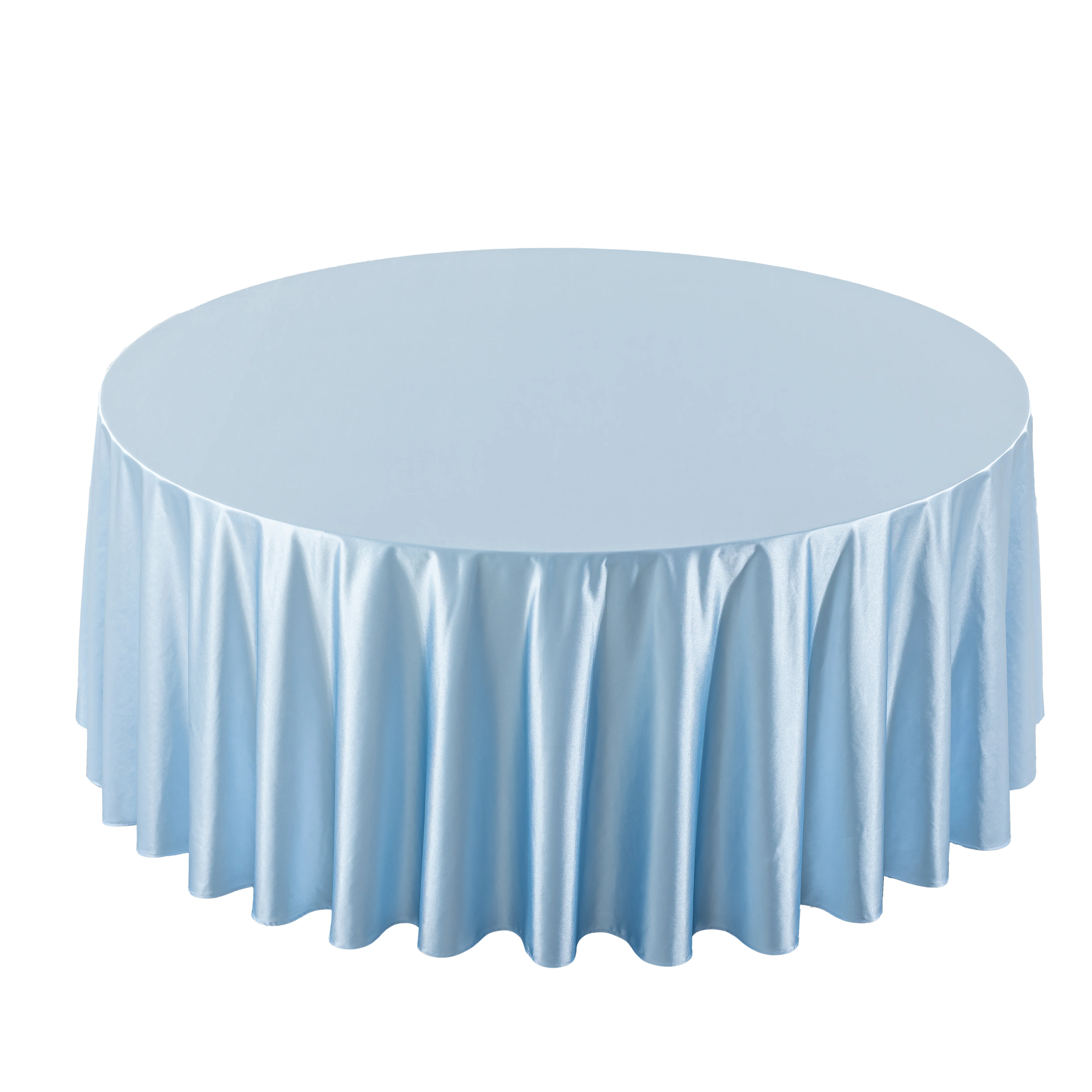 Premium Satin (Wrinkle-Resistant) 132" Round Tablecloth - Baby Blue - Image 4