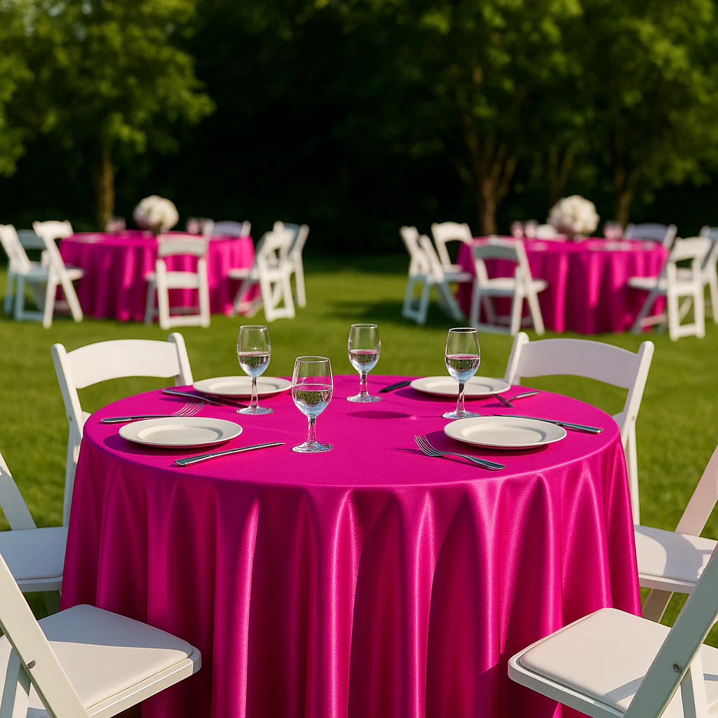 Premium Satin (Wrinkle-Resistant) 132" Round Tablecloth - Fuchsia - Image 5