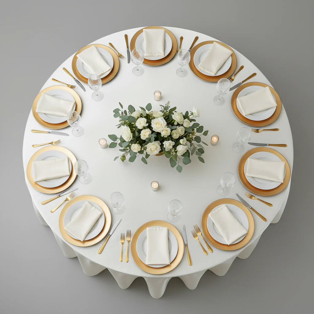 Premium Satin (Wrinkle-Resistant) 132" Round Tablecloth - Ivory - Image 6