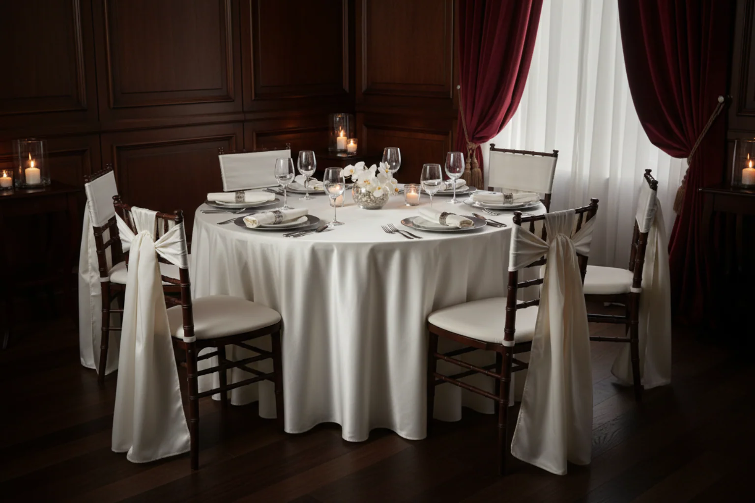 Premium Satin (Wrinkle-Resistant) 132" Round Tablecloth - Ivory - Image 7