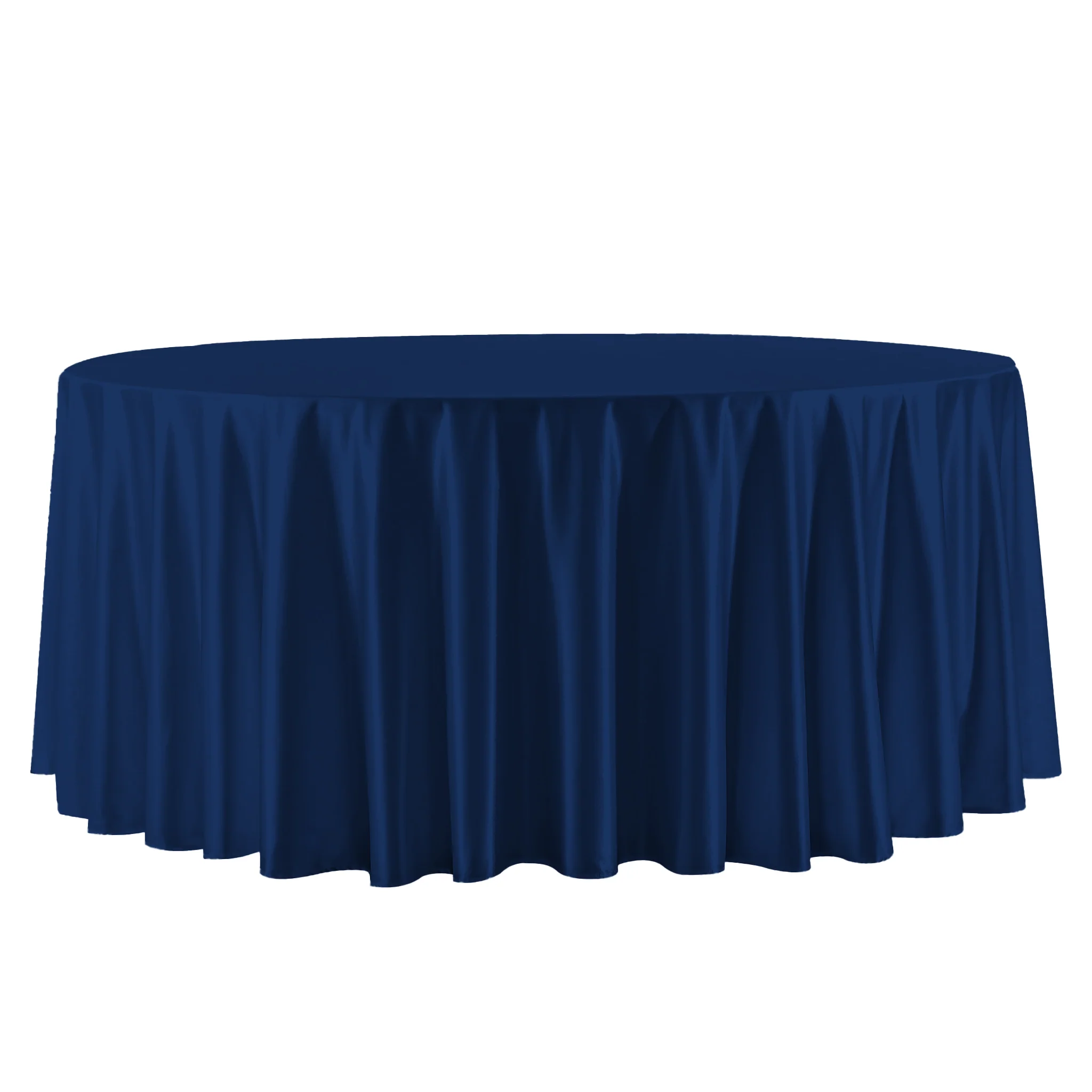 Premium Satin (Wrinkle-Resistant) 132" Round Tablecloth - Navy Blue - Image 4