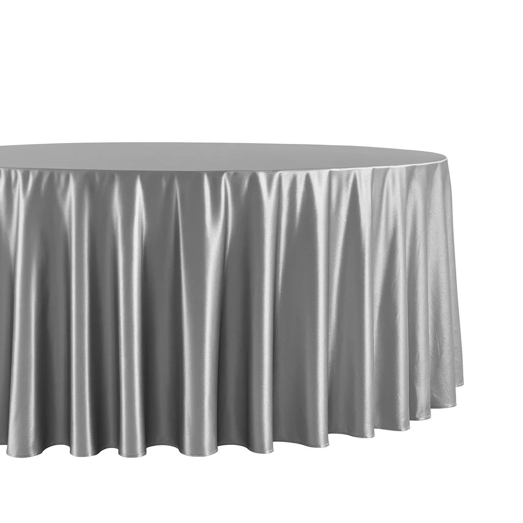 Premium Satin (Wrinkle-Resistant) 132" Round Tablecloth - Silver - Image 4