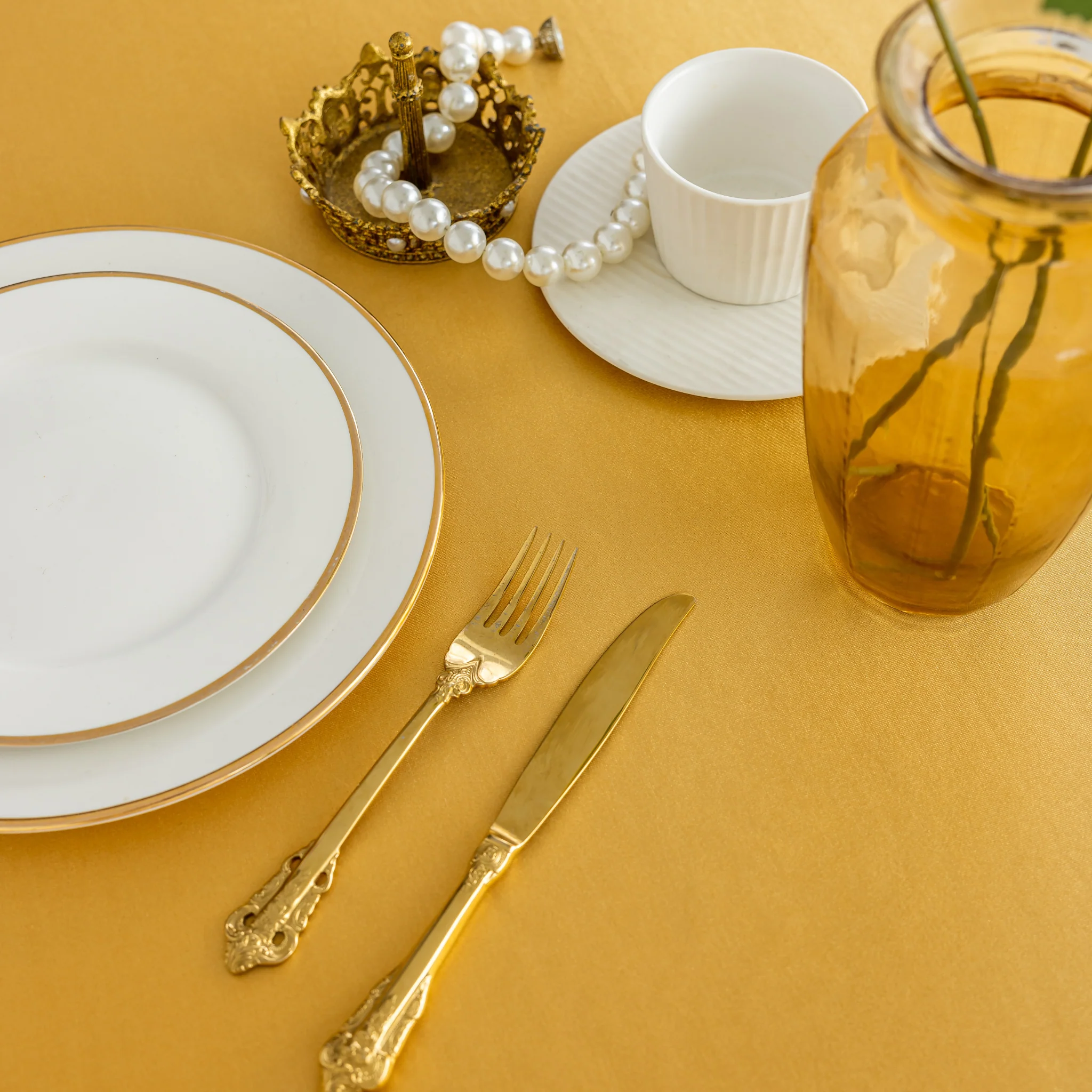 Premium Satin (Wrinkle-Resistant) 90"x132" Rectangular Tablecloth - Gold Antique - Image 2
