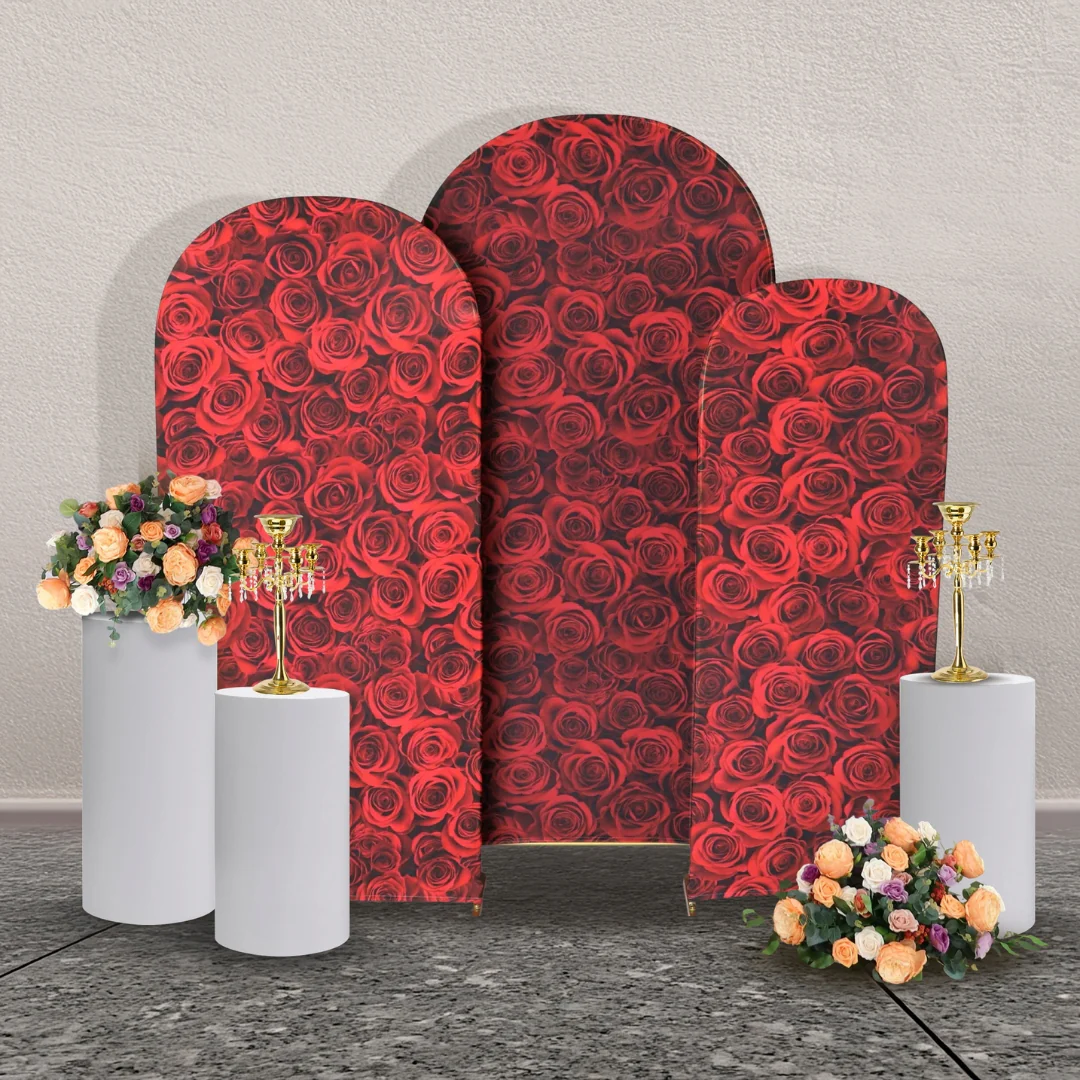 Spandex Covers for Trio Arch Frame Backdrop 3pc/set - Red Roses - Image 2