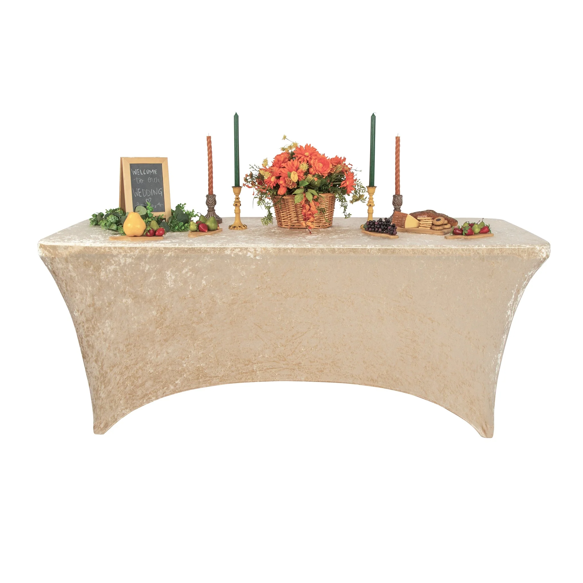 Velvet Spandex Table Cover 6ft Rectangle - Champagne - Image 3