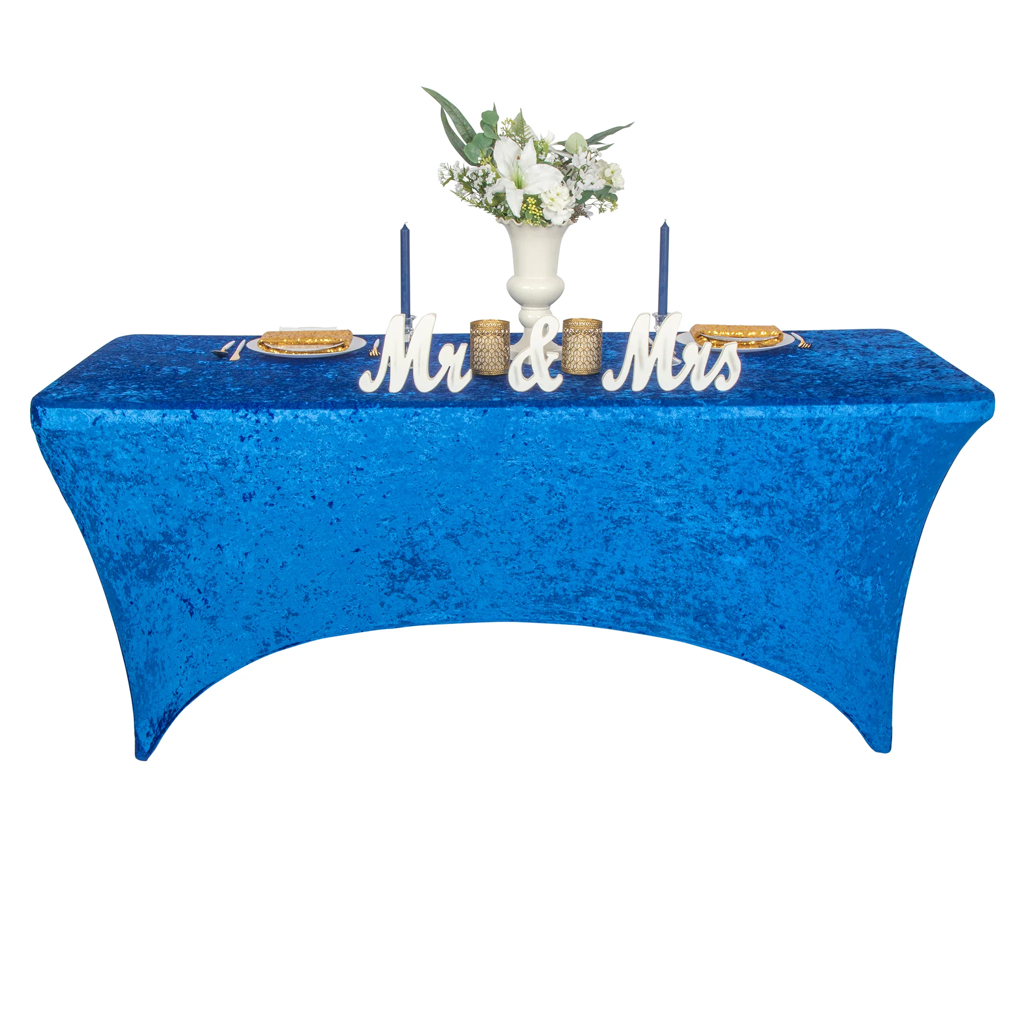 Velvet Spandex Table Cover 6ft Rectangle - Royal Blue - Image 3