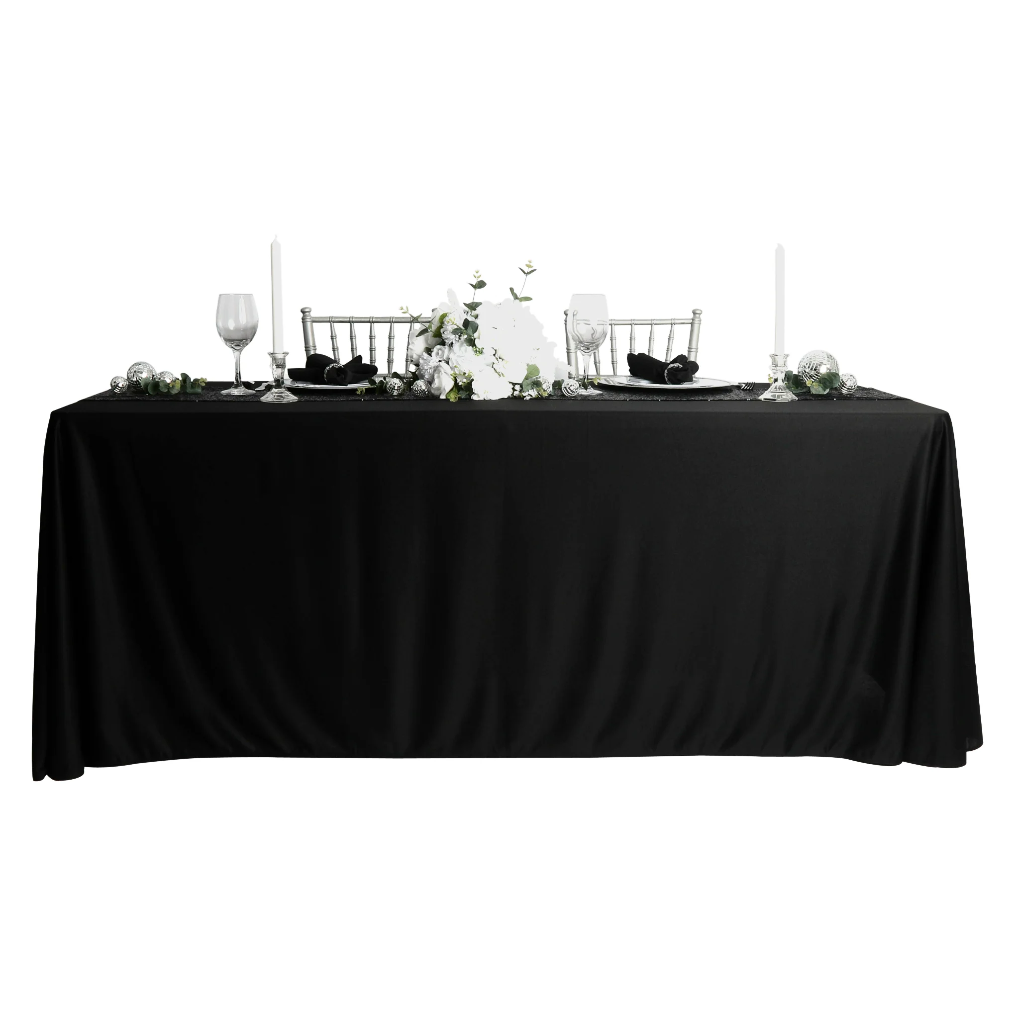 Scuba 90"x132" Rectangular Oblong Tablecloth - Black - Image 4