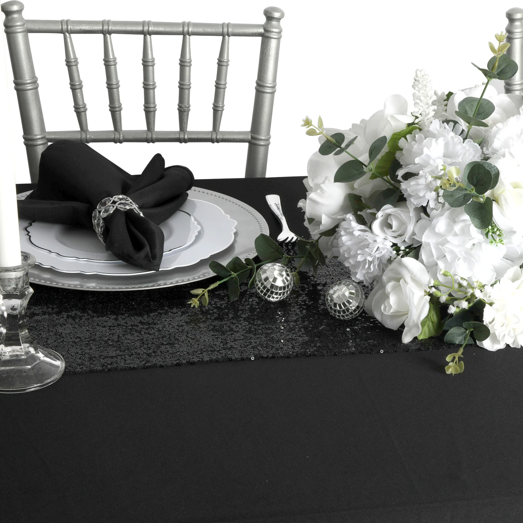 Scuba 90"x156" Rectangular Oblong Tablecloth - Black - Image 3