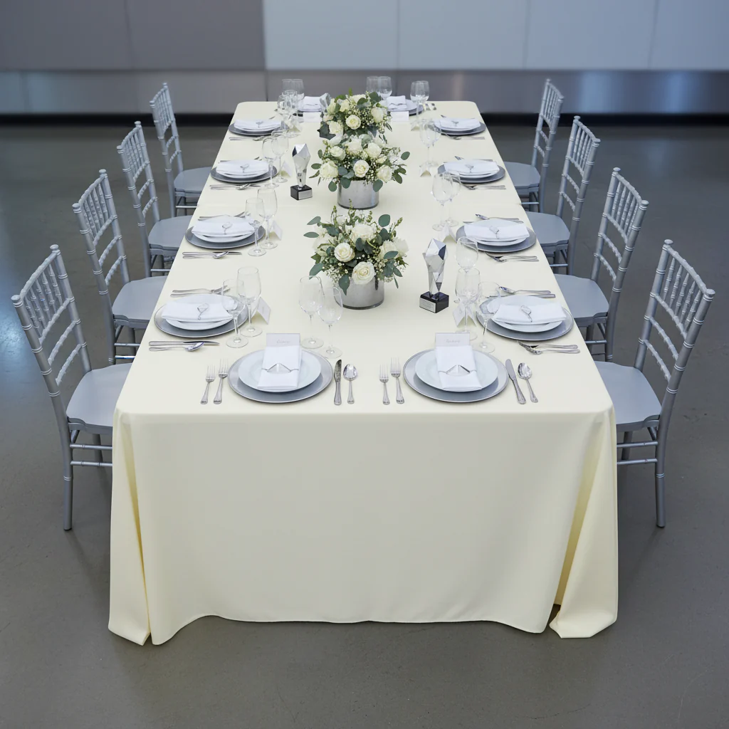 Scuba 90"x156" Rectangular Oblong Tablecloth - Ivory - Image 2
