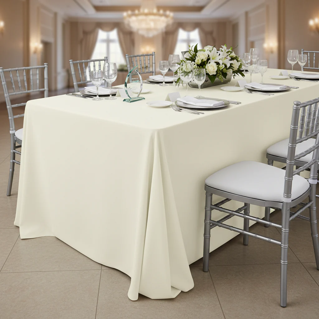 Scuba 90"x156" Rectangular Oblong Tablecloth - Ivory - Image 3