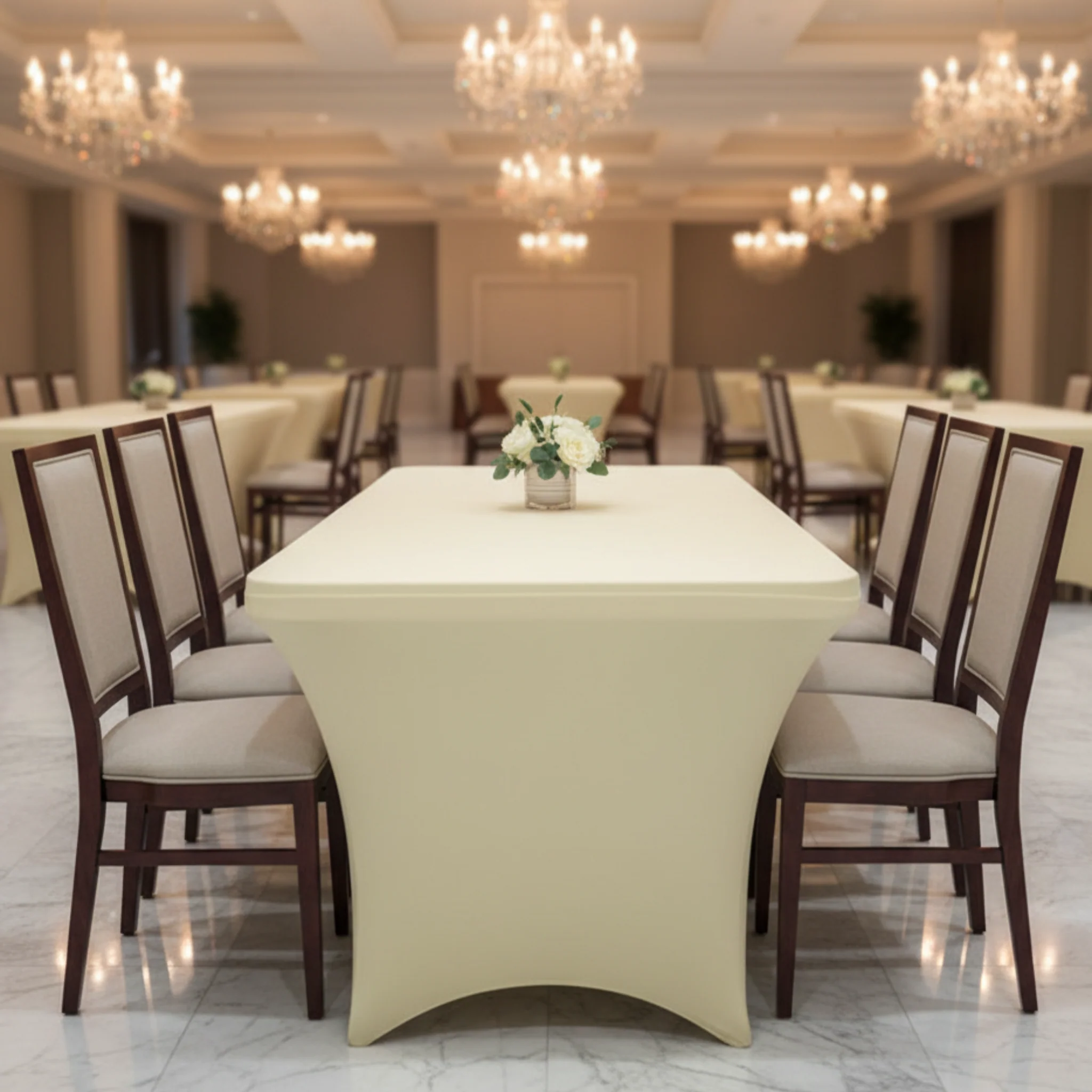 Rectangular 6 FT Spandex Table Cover - Ivory - Image 5