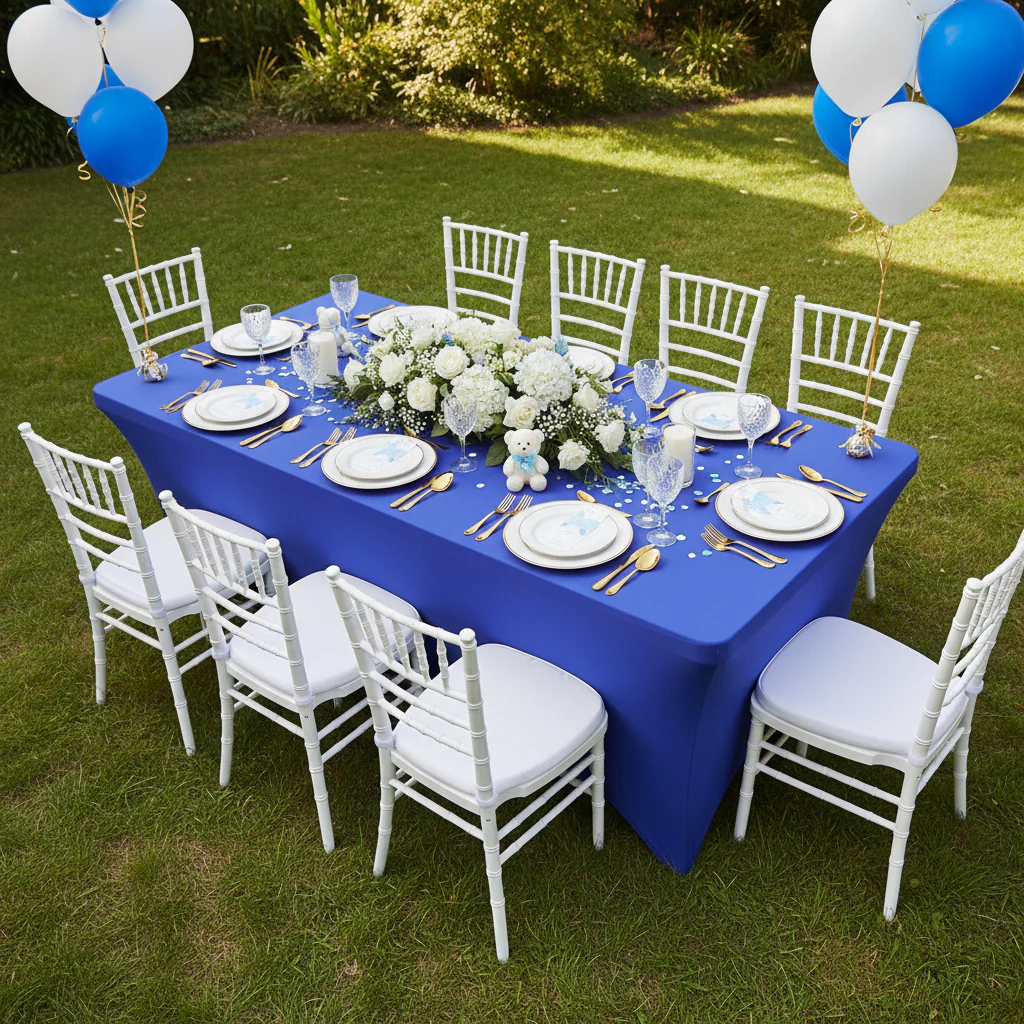 Rectangular 6 FT Spandex Table Cover - Royal Blue - Image 3