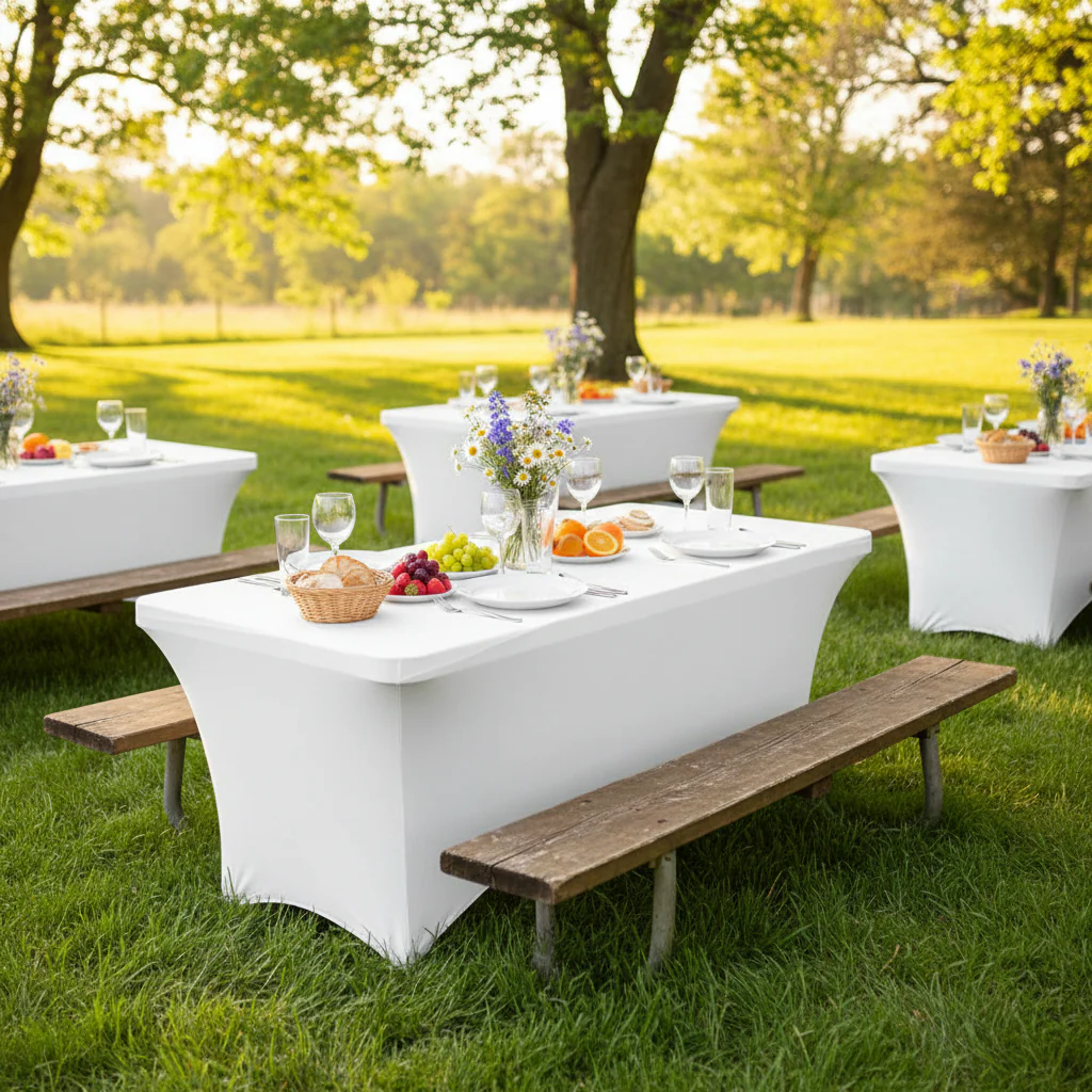 Rectangular 6 FT Spandex Table Cover - White - Image 3