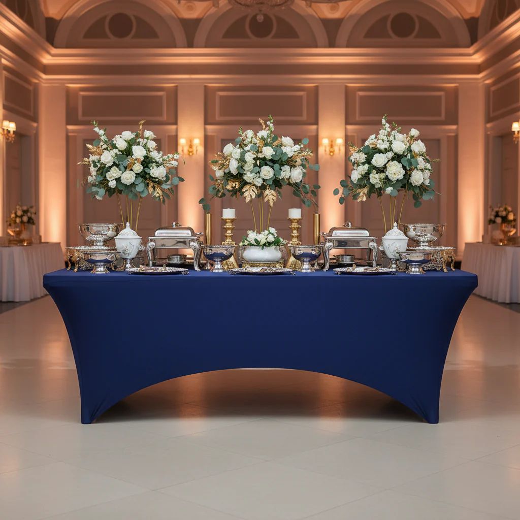 Rectangular 8 FT Spandex Table Cover - Navy Blue