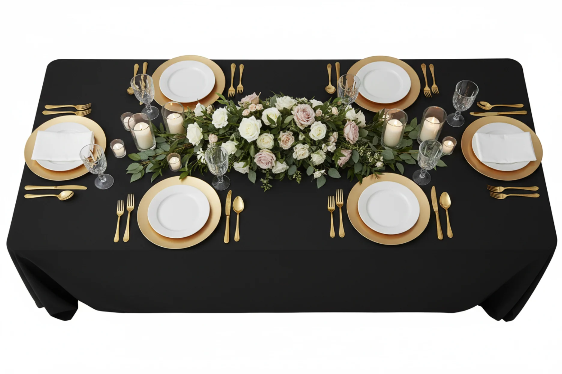 90"x132" Rectangular Premium Polyester Tablecloth (Square Corners) - Black - Image 4