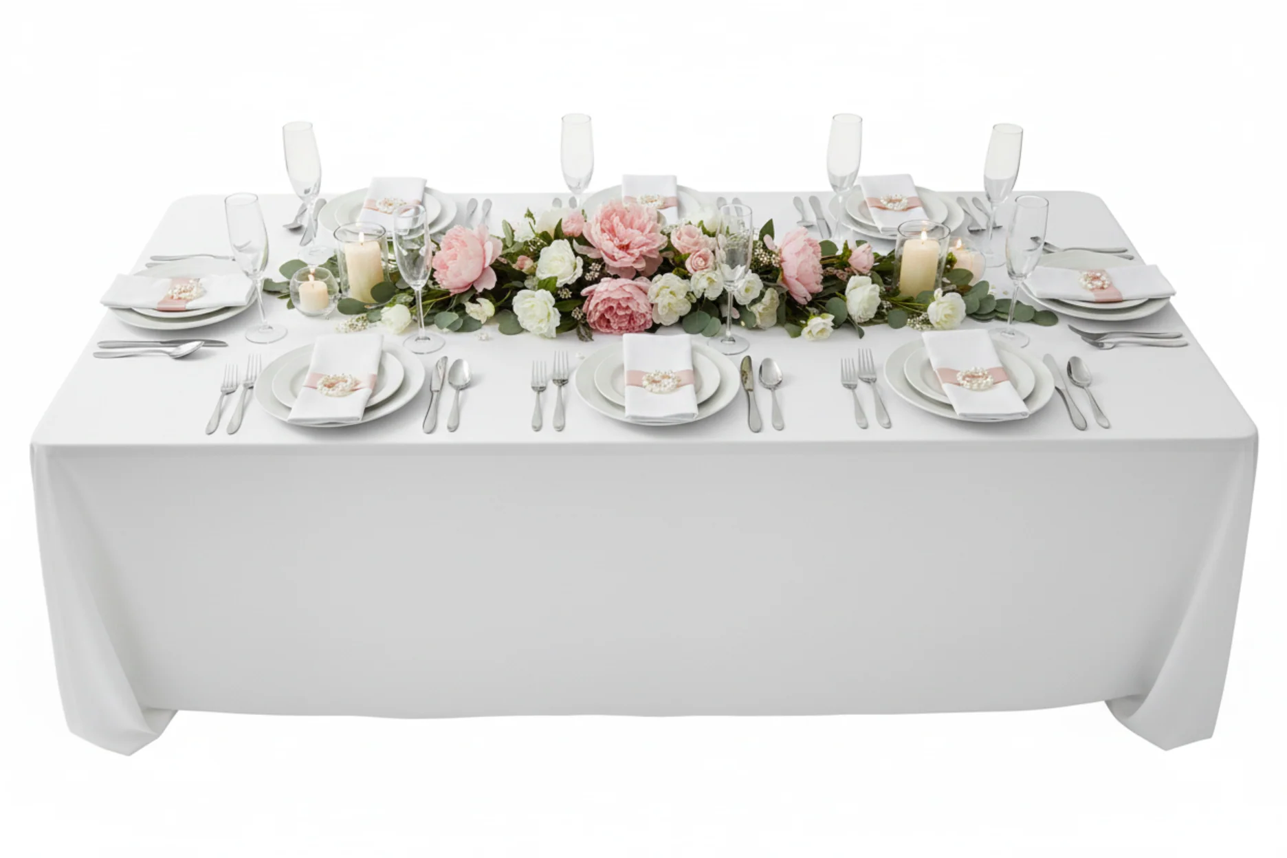 90"x132" Rectangular Premium Polyester Tablecloth (Square Corners) - White - Image 5
