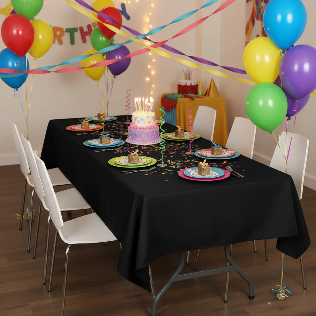 Rectangular Premium Polyester Tablecloth 60"x126" - Black - Image 3