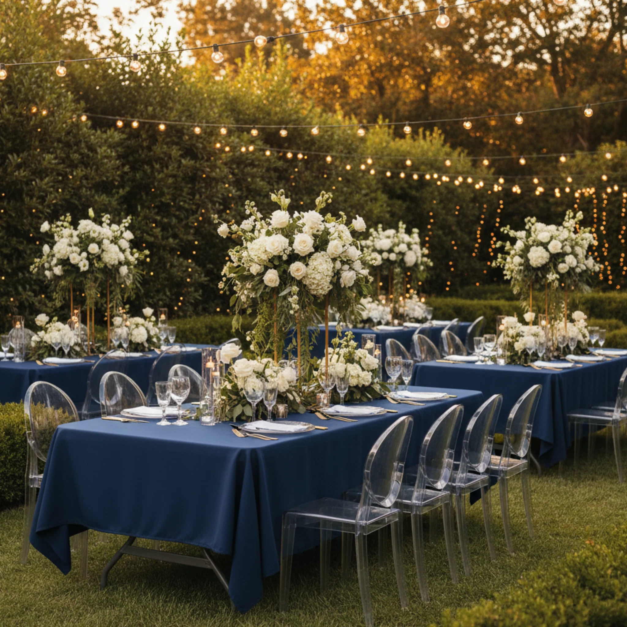 Rectangular Premium Polyester Tablecloth 60"x126" - Navy Blue - Image 4