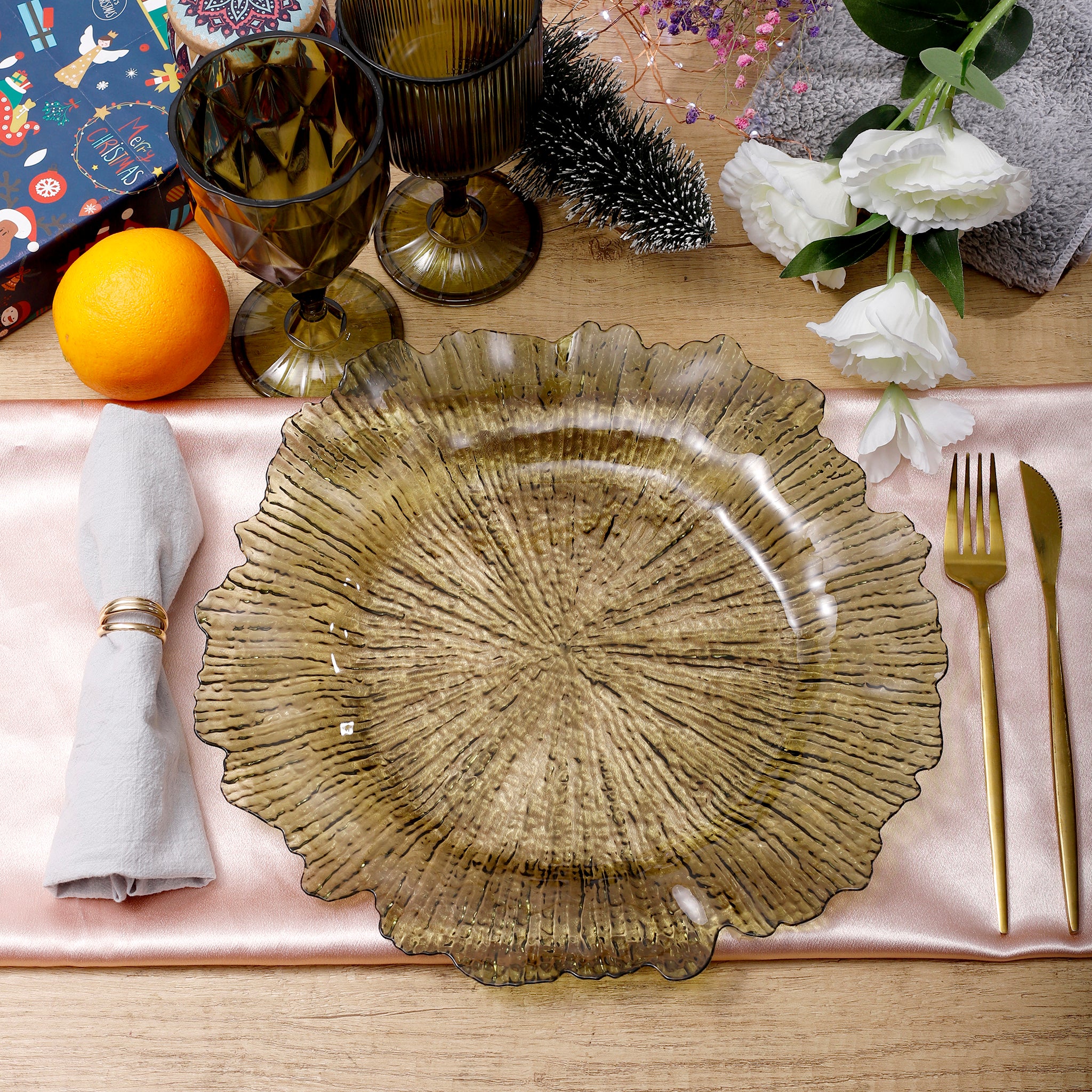 Transparent Reef Plastic Charger Plate - Olive Green - Image 2