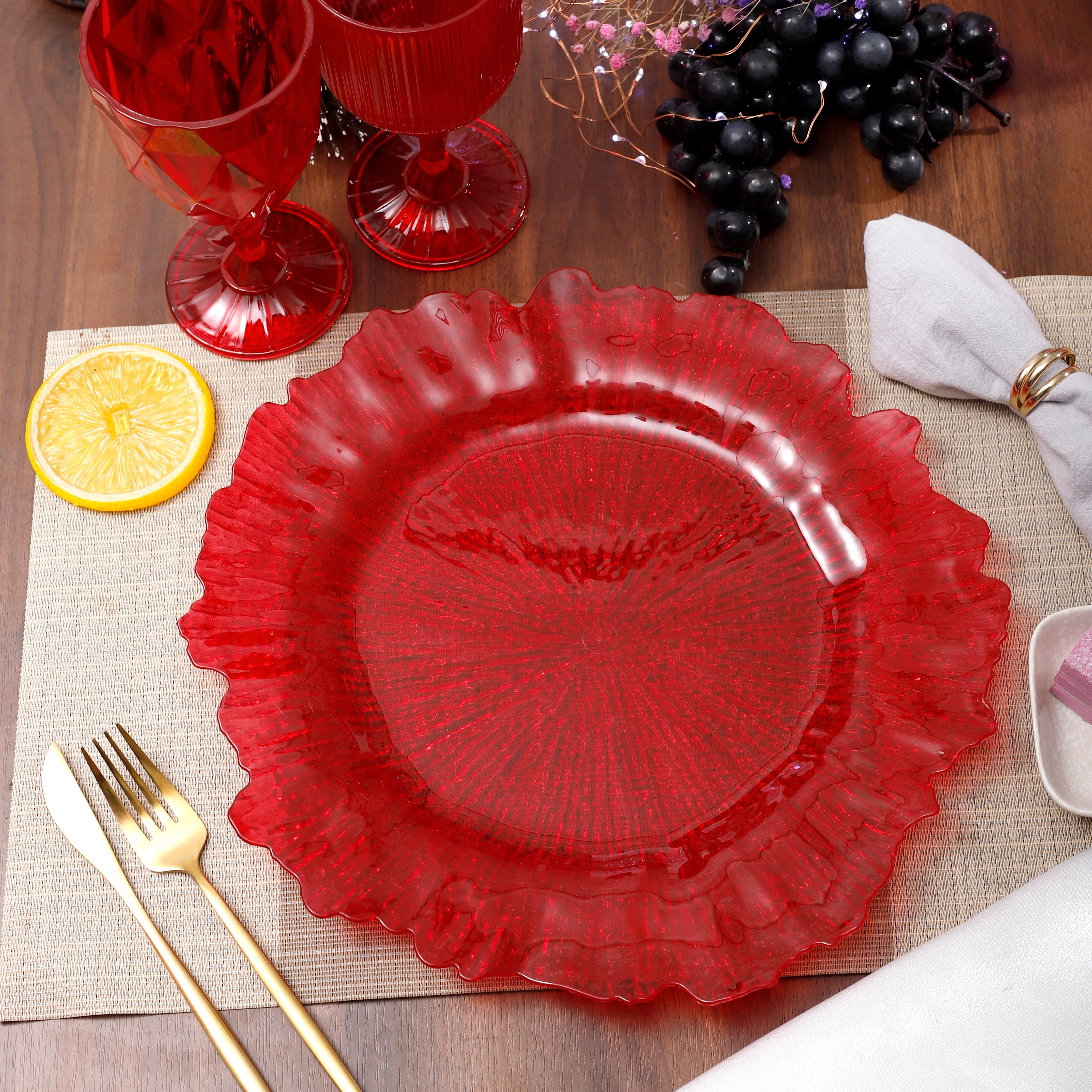 Transparent Reef Plastic Charger Plate - Red - Image 2