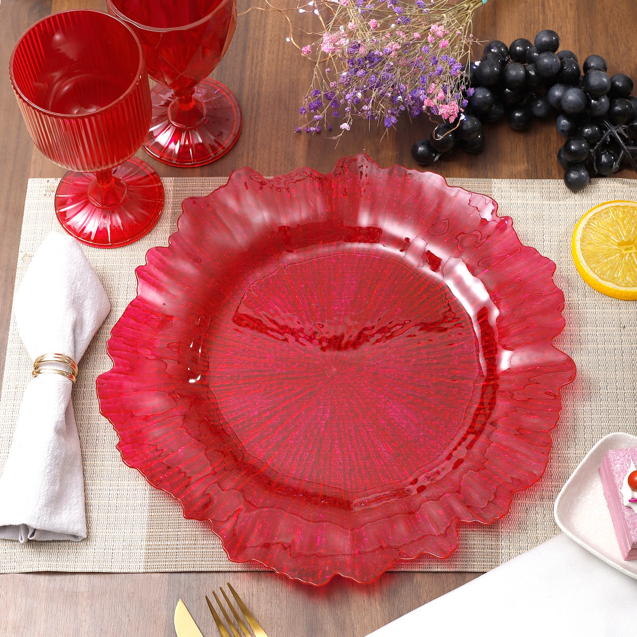 Transparent Reef Plastic Charger Plate - Red - Image 3