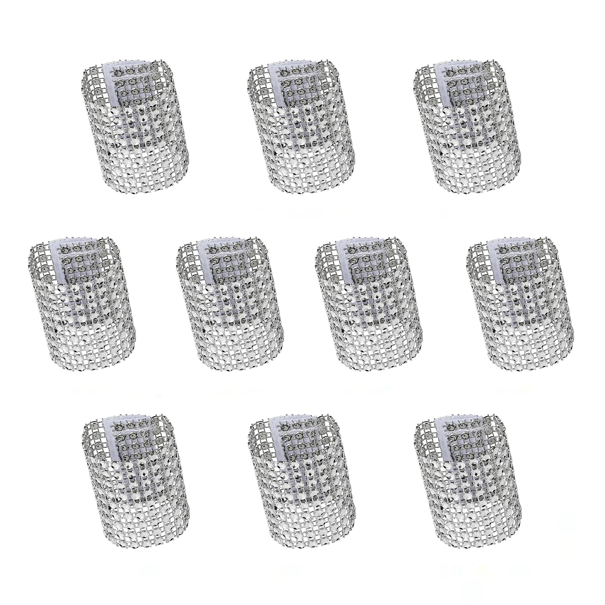 10 pc/pk Rhinestone Velcro Sash Clip Napkin Ring - Silver - Image 2