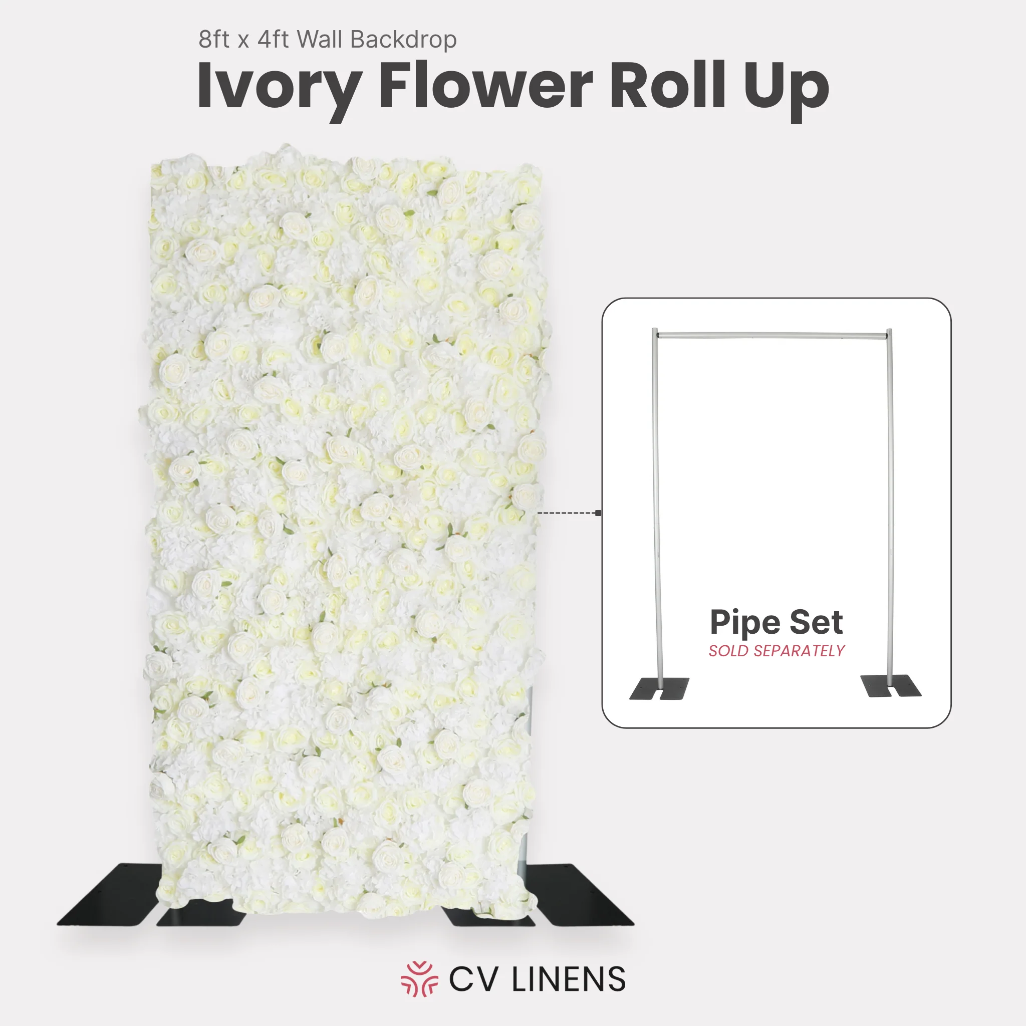 Roll Up Flower Wall Backdrop 8ft x 4ft - Ivory - Image 4