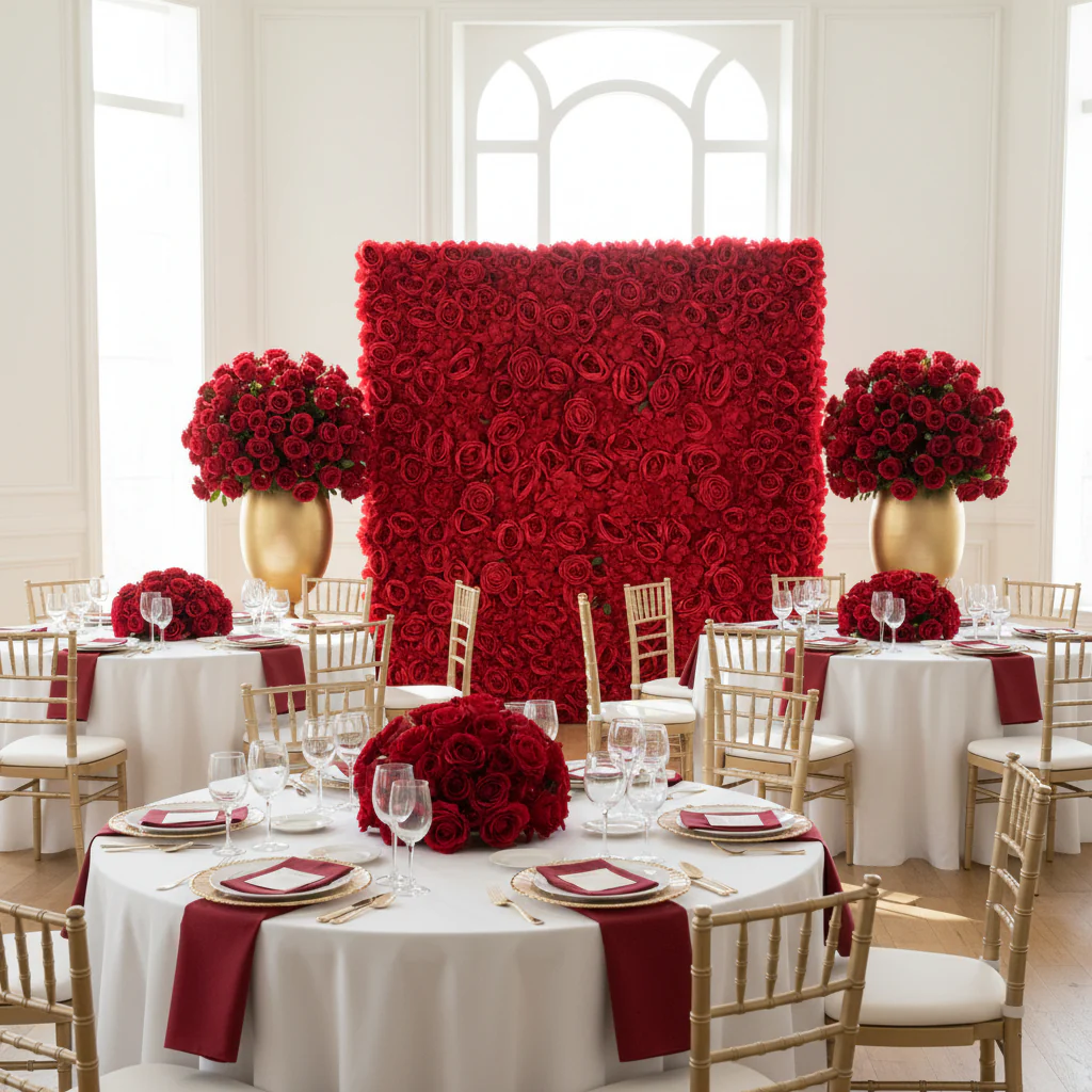 Roll Up Flower Wall Backdrop 8ft x 4ft - Red - Image 2