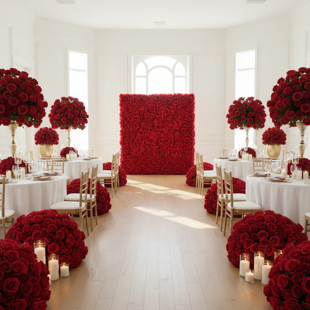 Roll Up Flower Wall Backdrop 8ft x 4ft - Red - Image 3