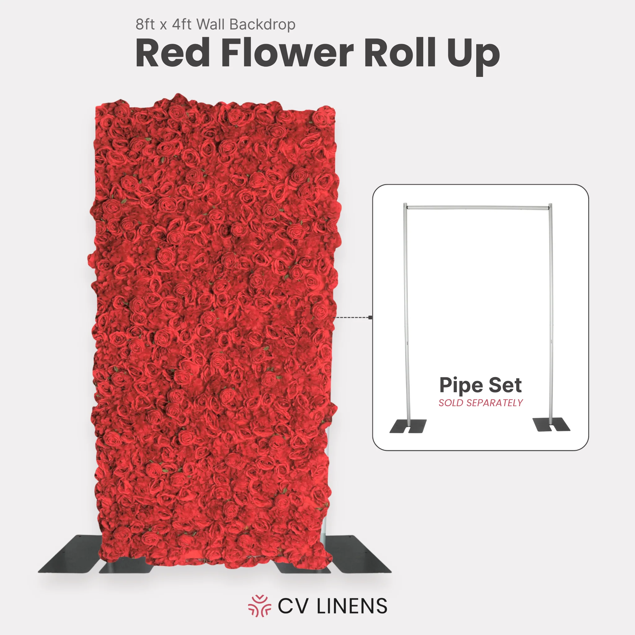 Roll Up Flower Wall Backdrop 8ft x 4ft - Red - Image 4