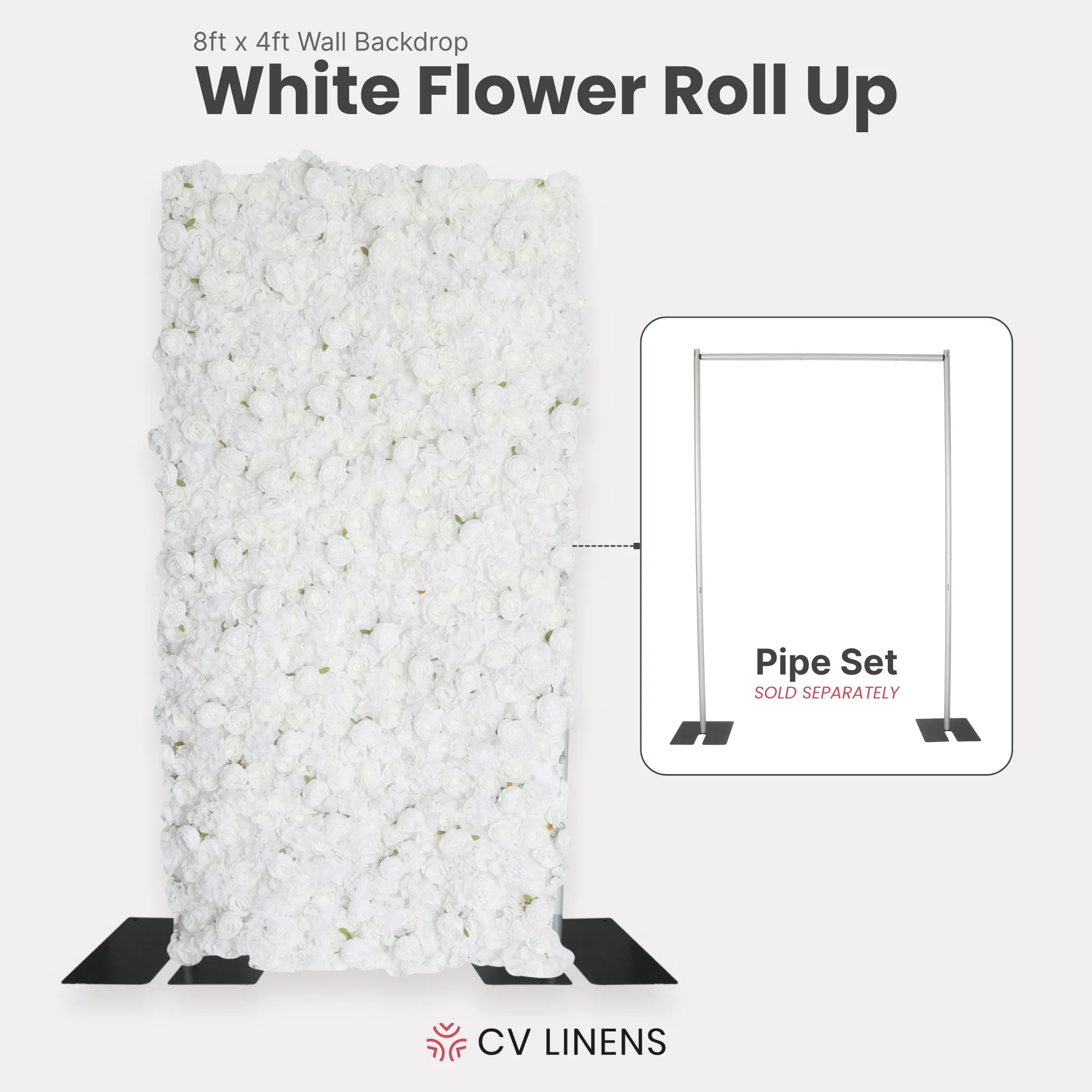 Roll Up Flower Wall Backdrop 8ft x 4ft - White - Image 4