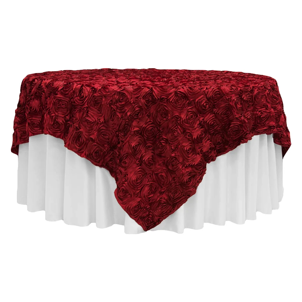 Rosette Satin Table Overlay Topper 85"x85" - Apple Red