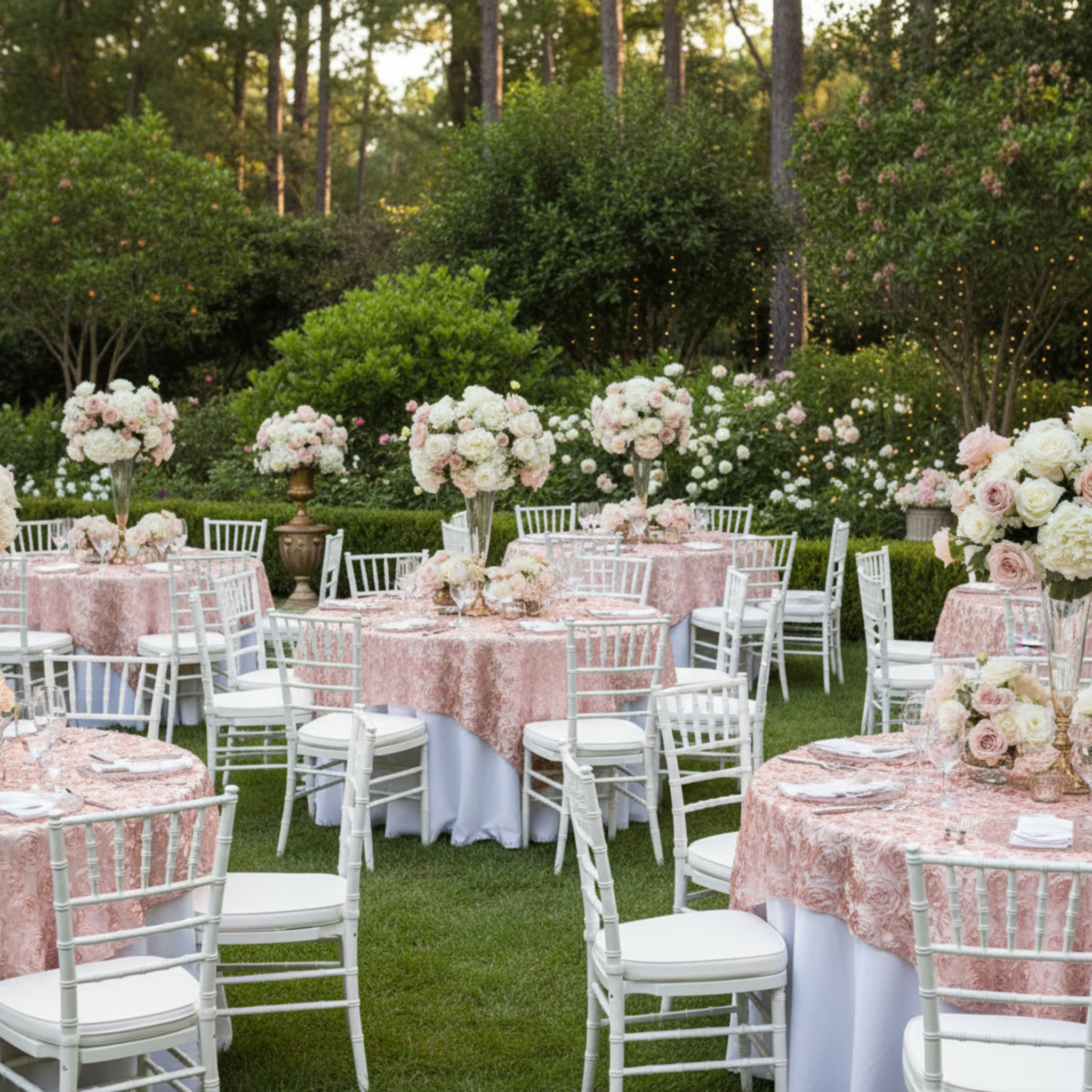 Rosette Satin Table Overlay Topper 85"x85" - Blush/Rose Gold - Image 3