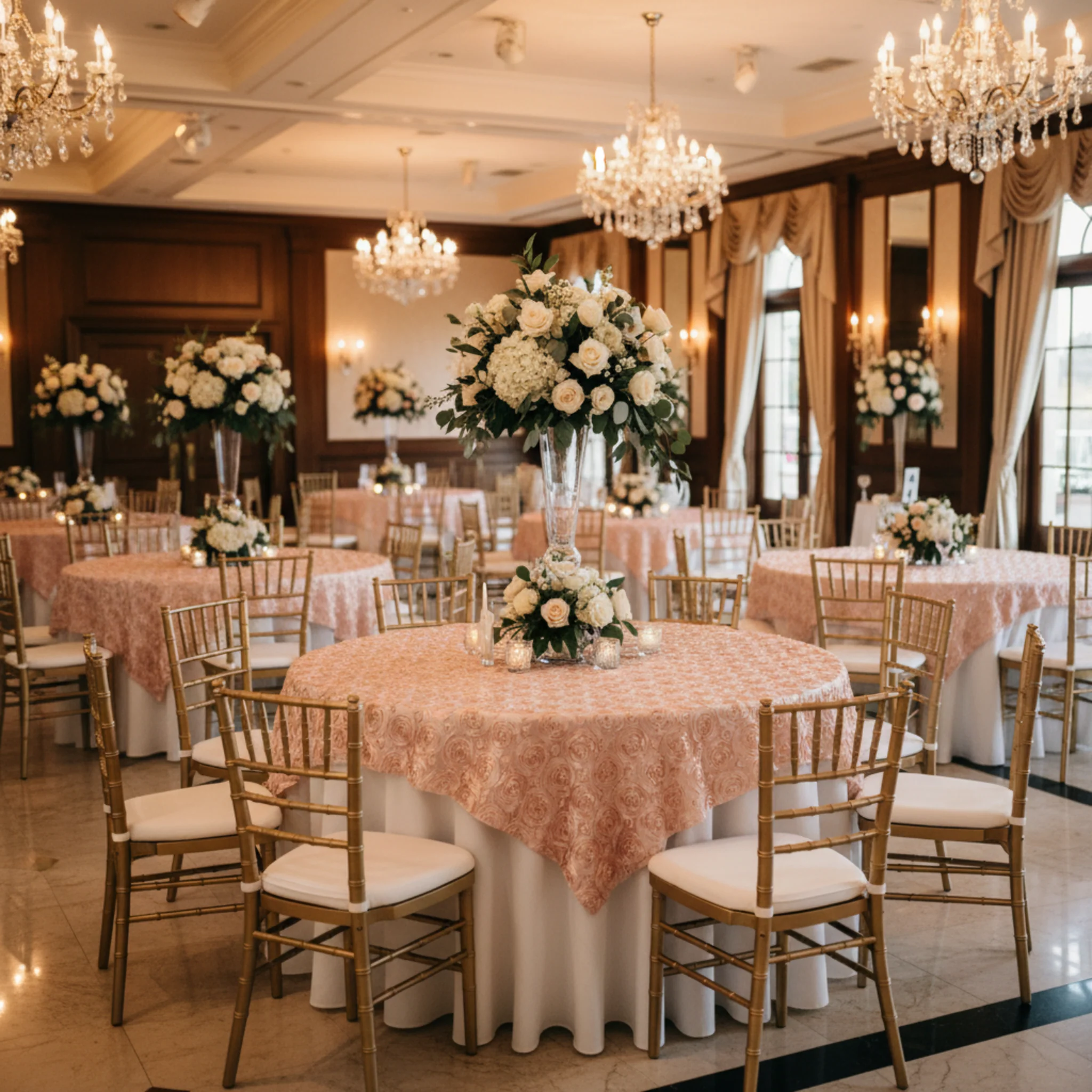 Rosette Satin Table Overlay Topper 85"x85" - Blush/Rose Gold - Image 4