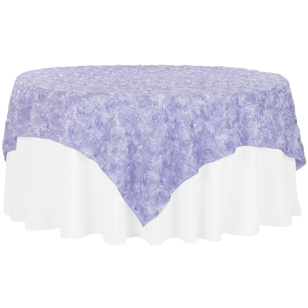 Rosette Satin Table Overlay Topper 85"x85" - Lavender - Image 2