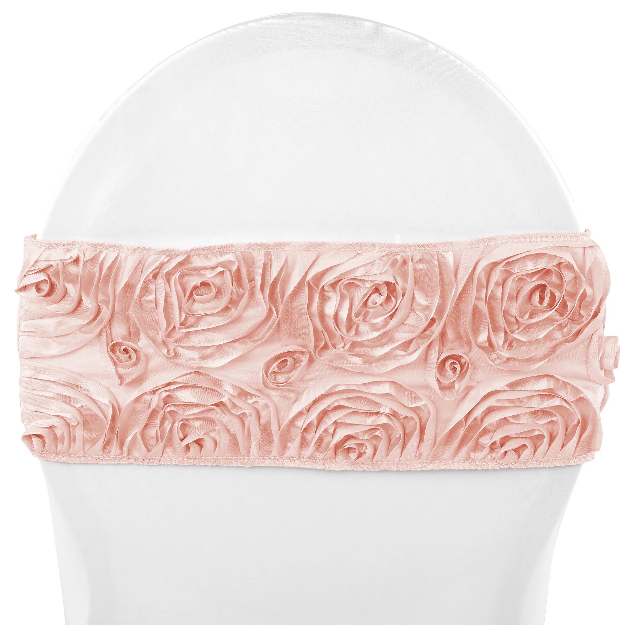 Rosette Spandex Chair Sash Band - Blush/Rose Gold