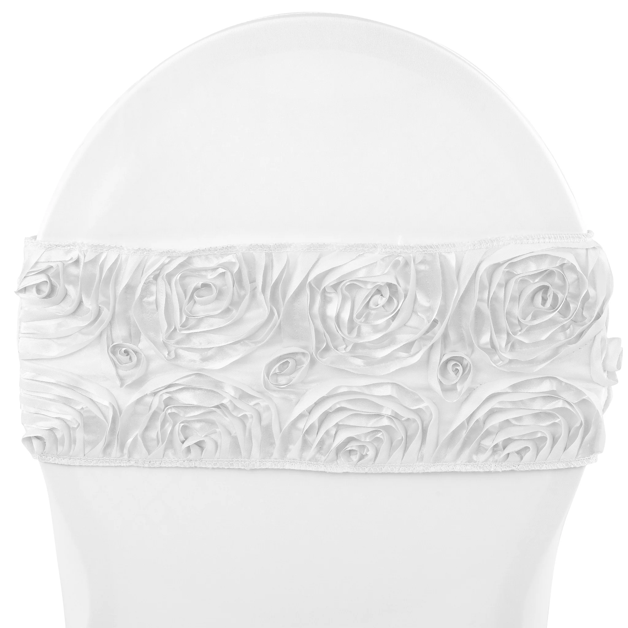 Rosette Spandex Chair Sash Band - White - Image 2