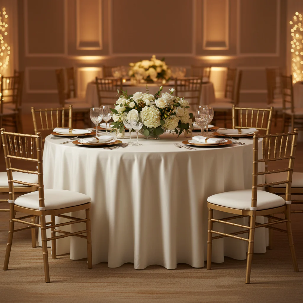 Round 108" Lamour Satin Tablecloth - Ivory
