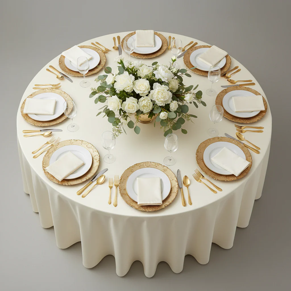 Round 108" Lamour Satin Tablecloth - Ivory - Image 3