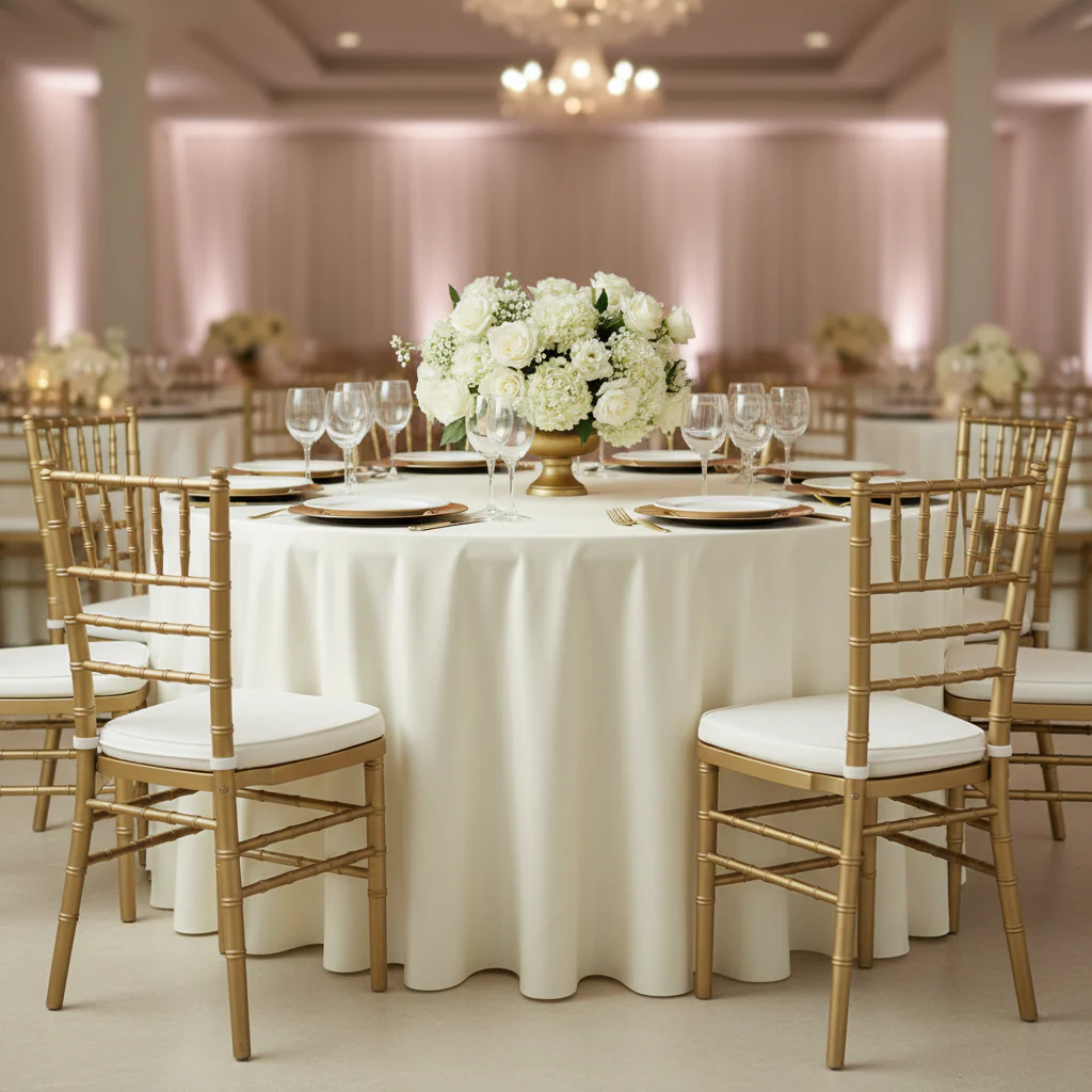 Round 108" Lamour Satin Tablecloth - Ivory - Image 5