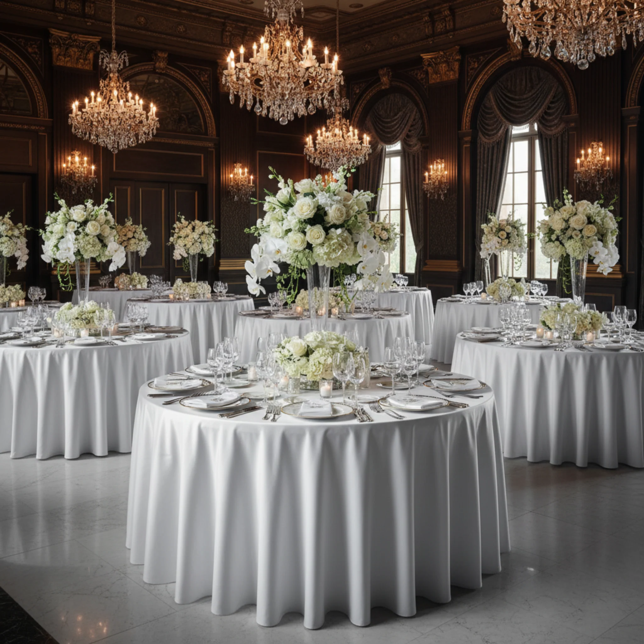 Round 108" Lamour Satin Tablecloth - White - Image 4