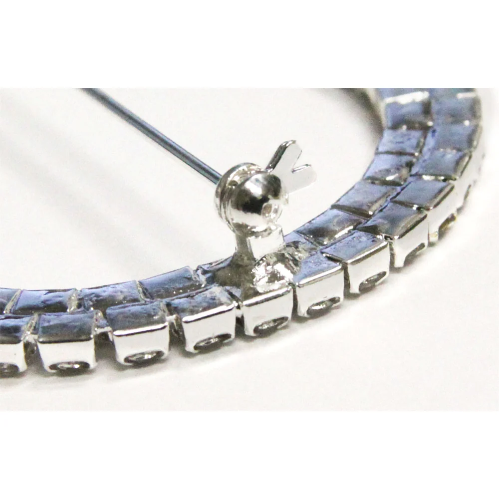 Round Diamond Rhinestone Metal Pin Sash Buckle - Silver - Image 3
