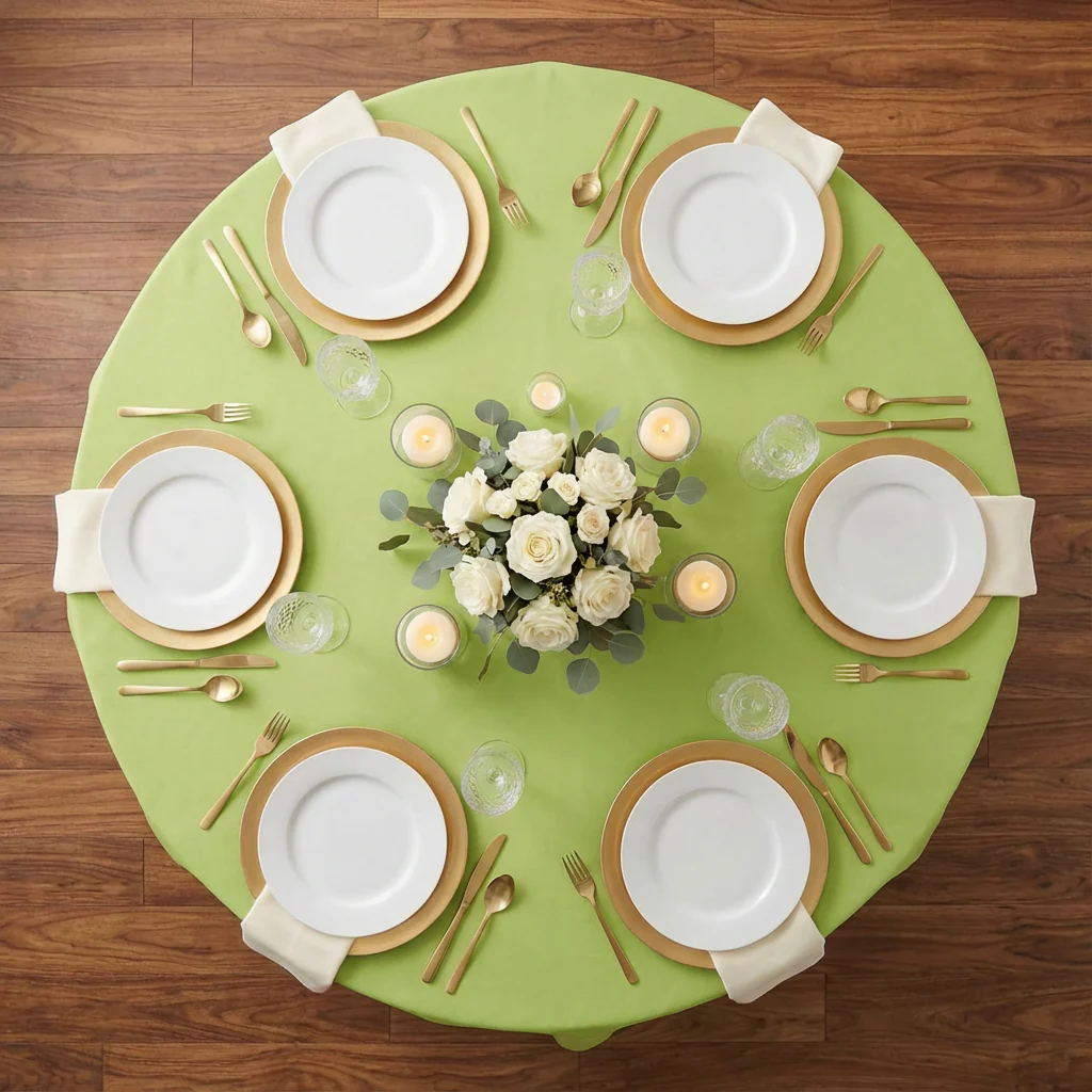 Round Premium Polyester 132" Tablecloth - Apple Green - Image 3