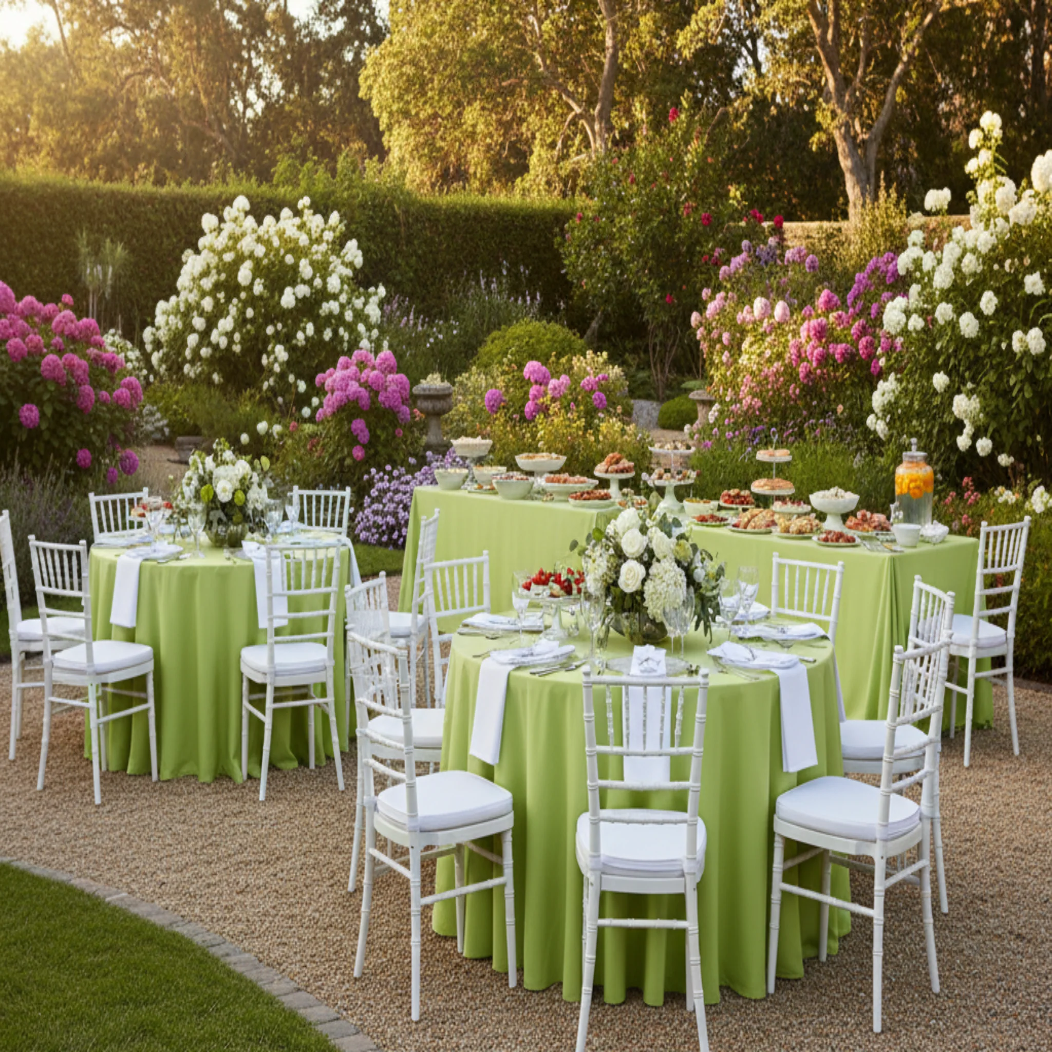 Round Premium Polyester 132" Tablecloth - Apple Green - Image 5